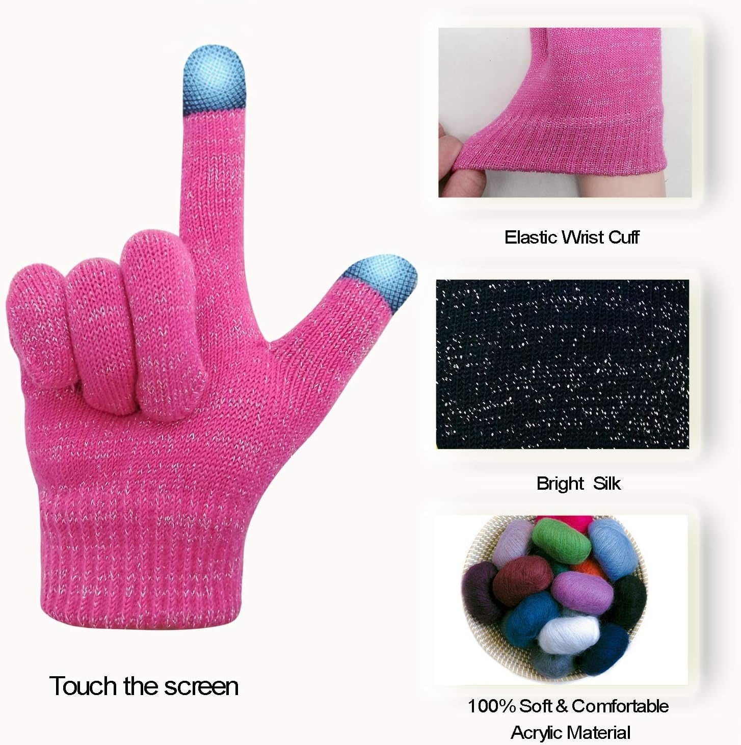 Kids Winter Gloves for Toddler Girls and Boys, Touchscreen Knitted Warm Stretch Mittens 3 Pairs for Cold Weather